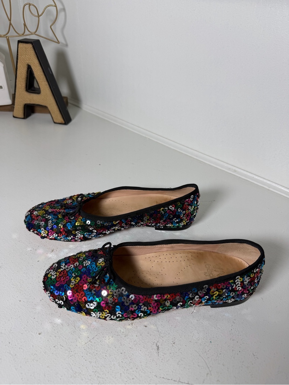 Kate Spade New York Sequin Ballet Flats Women's 7.5B Multicolor Bow Designer